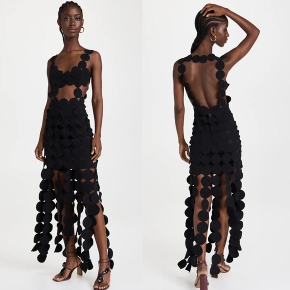 A.W.A.K.E. Mode Crepe Multi Circle Asymmetric Dress Black - Picture 7 of 16